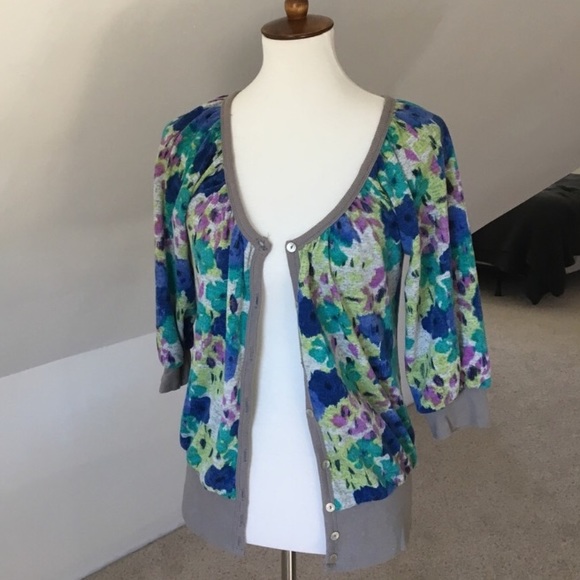 Sweaters - Watercolored 3/4 Sleeve Full Buttoned Cardigan